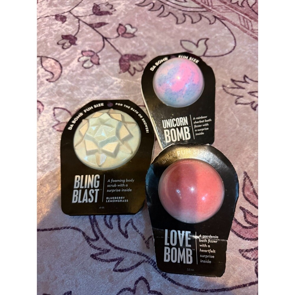 3 Bath Bombs ~Da Bomb Fun Size Love,  Unicorn, Bling Blast Surprise inside